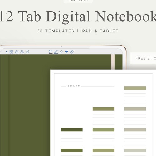 12 Tab Digital Notebook Hyperlinked PDF Lined Grid Dotted - Etsy