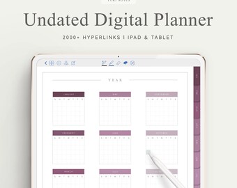 Undated Digital Planner | Goodnotes Template | Hyperlink Tabs | Digital Notebook | Bullet Journal | Month | Daily | Notability | Noteshelf