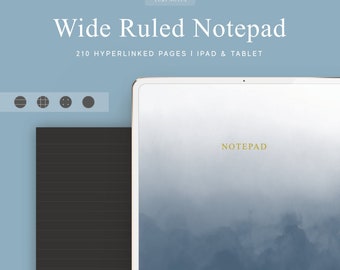 Bloco de notas governado largo | Caderno Digital | Modelo de boas notas | Hiperlink | Preto | Planejador | Diário com marcadores | iPad | Notabilidade | Estante de notas