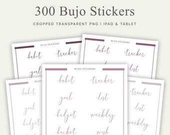 300 Digital Bujo Stickers, Transparent PNG, Pre-cropped, Labels, Months, Days, Bullet Journal, Digital Planner, Goodnotes, Notability