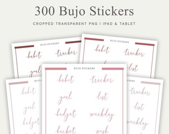 300 Digital Bujo Stickers, Transparent PNG, Pre-cropped, Labels, Months, Days, Bullet Journal, Digital Planner, Goodnotes, Notability
