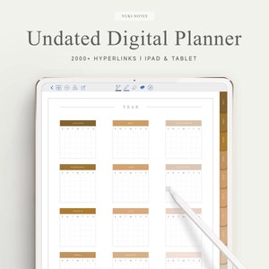 Undated Digital Planner | Goodnotes Template | Hyperlink Tabs | Digital Notebook | Bullet Journal | Month | Daily | Notability | Noteshelf