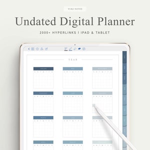 Undated Digital Planner | Goodnotes Template | Hyperlink Tabs | Digital Notebook | Bullet Journal | Month | Daily | Notability | Noteshelf