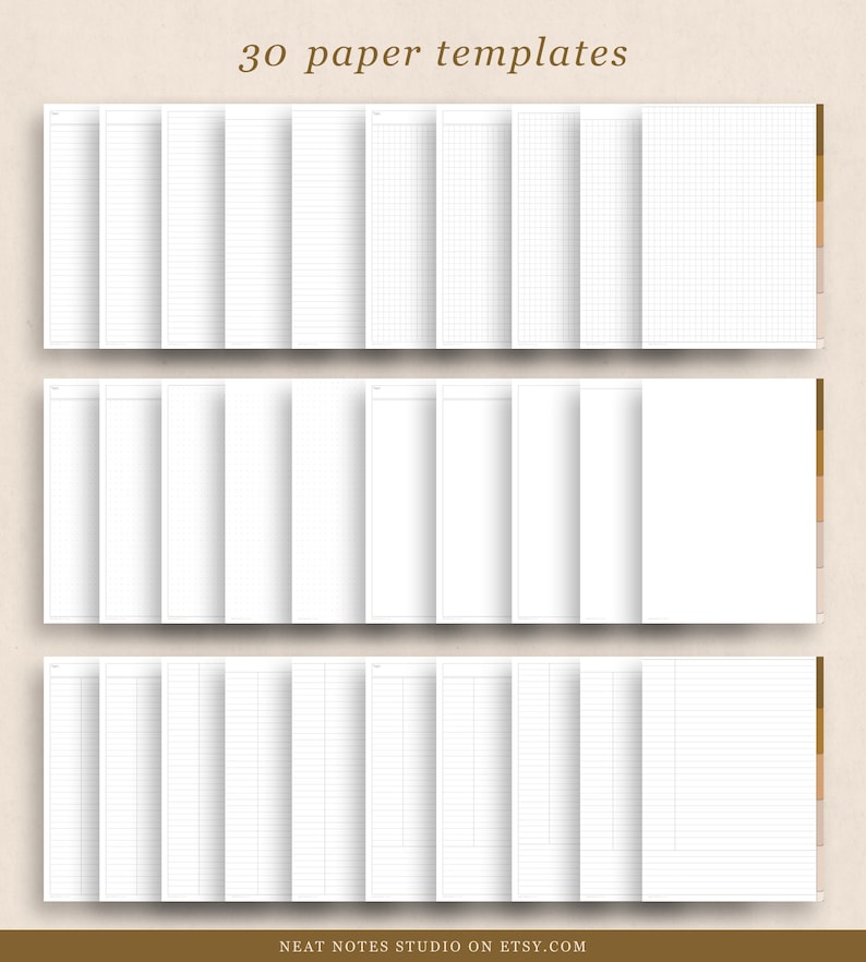 5 Tab Digital Notebook, Hyperlinked PDF, Lined, Grid, Dotted, Blank ...