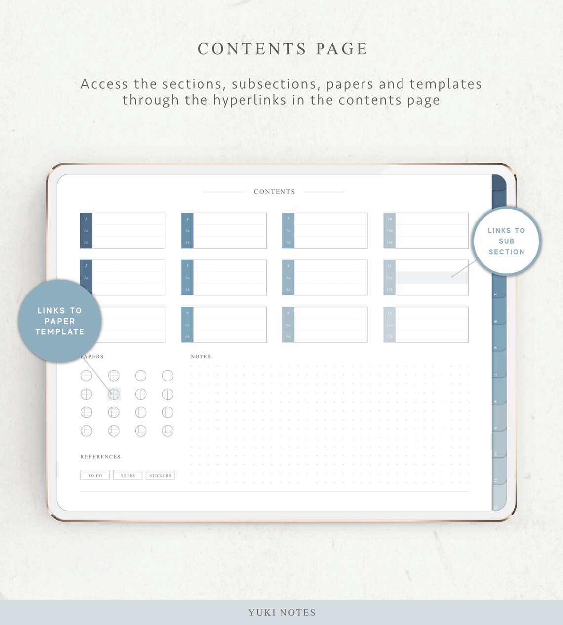12 Tab Landscape Digital Notebook Hyperlinked PDF Lined - Etsy
