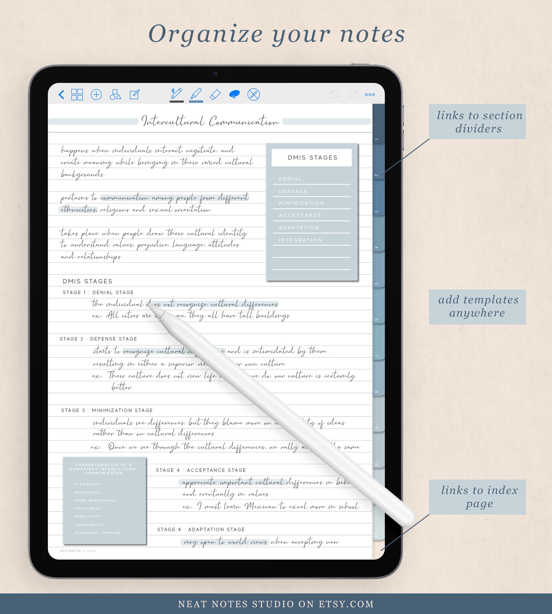 12 Tab Digital Notebook Hyperlinked PDF Lined Grid Dotted - Etsy