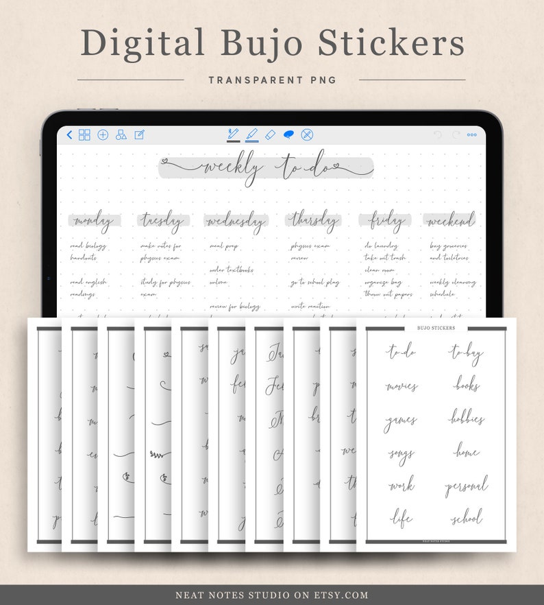 300 Digital Bujo Stickers Transparent PNG Pre-cropped - Etsy