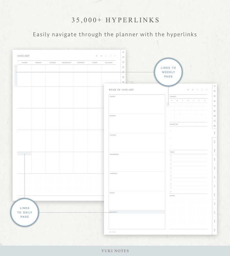 Undated Digital Planner Goodnotes Template Hyperlink Tabs Etsy