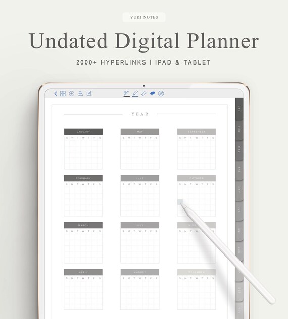 Undated Digital Planner | Goodnotes Template | Hyperlink Tabs | Digital Notebook | Bullet Journal | Month | Daily | Notability | Noteshelf