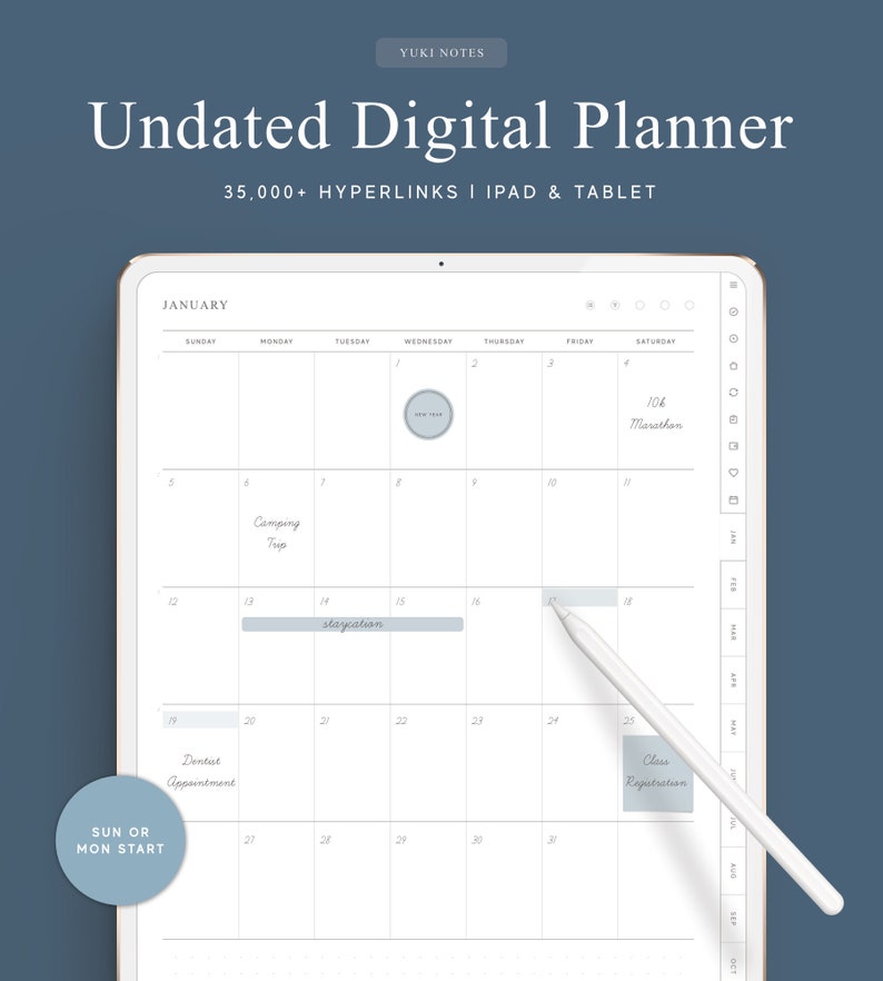 Undated Digital Planner Goodnotes Template Hyperlink Tabs Etsy