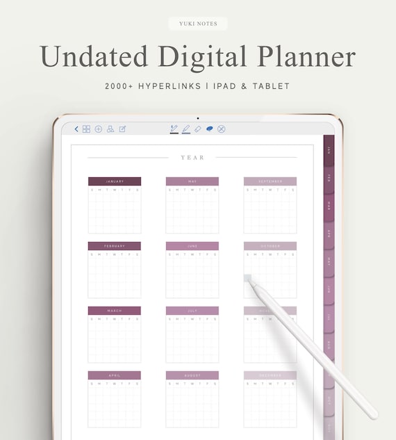Undated Digital Planner | Goodnotes Template | Hyperlink Tabs | Digital Notebook | Bullet Journal | Month | Daily | Notability | Noteshelf
