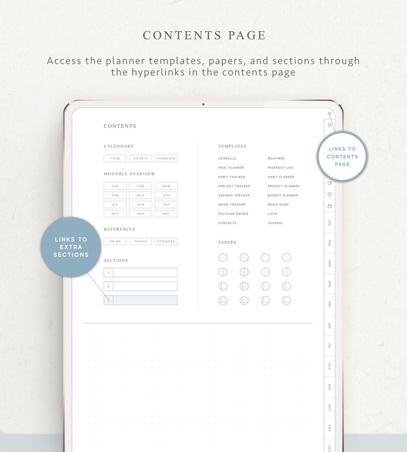Undated Digital Planner Goodnotes Template Hyperlink Tabs Etsy