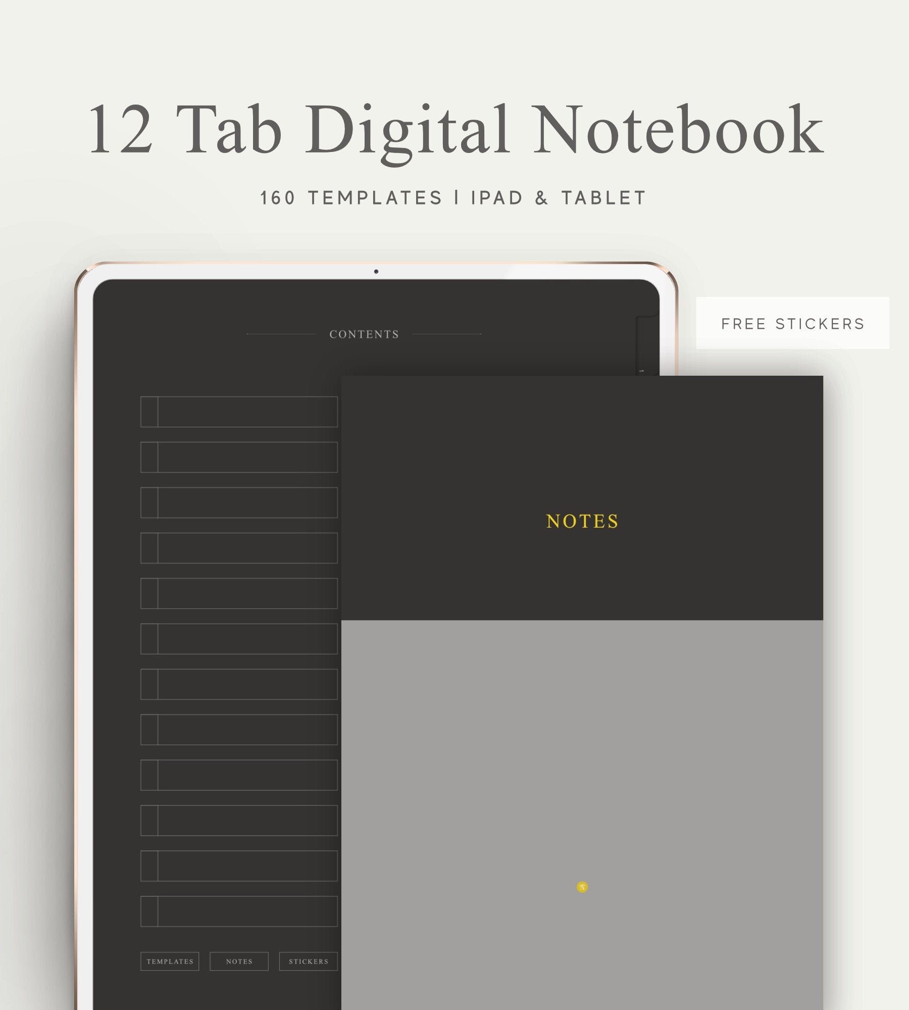 12 Tab Dark Digital Notebook Wide Ruled Goodnotes Template - Etsy