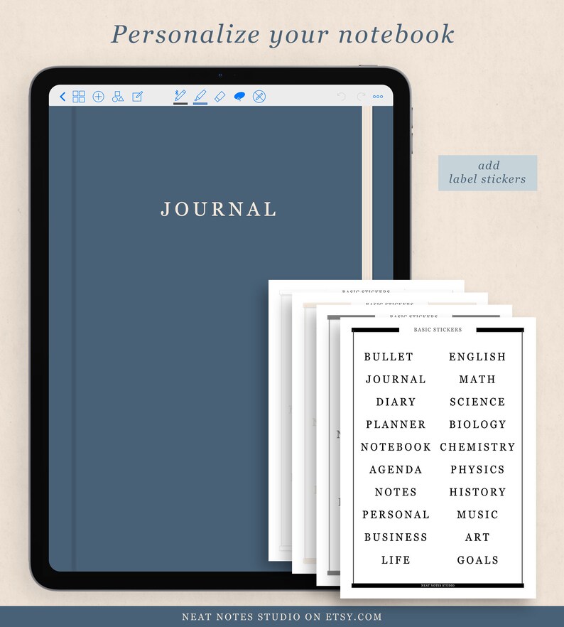 5 Tab Digital Notebook, Hyperlinked PDF, Lined, Grid, Dotted, Blank ...