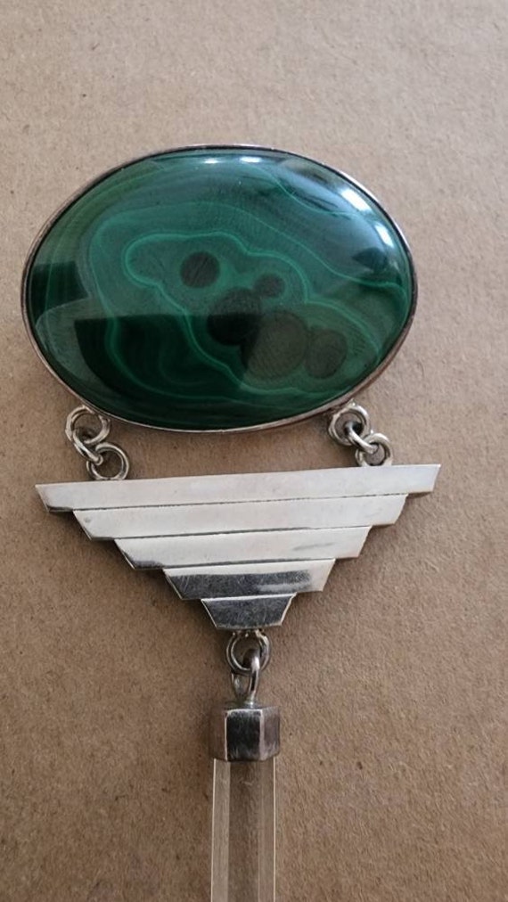 Vintage  malachite  broch pendant   signed sterlin