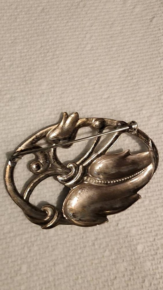 vintage silvertone floral brooch pin - image 7