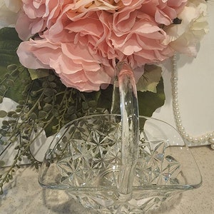 Vintage Clear Glass Basket with Applied Handle