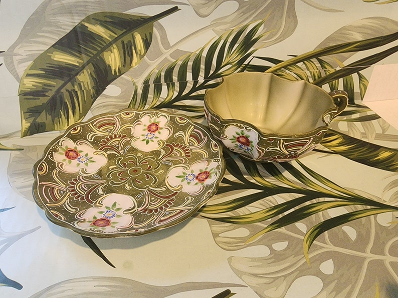 Ardalt Lenwile Green Floral Tea Cup vintage Tea Cups floral Tea Mugs