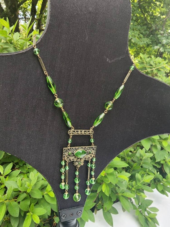 VINTAGE  brass with green stone  and light  green 