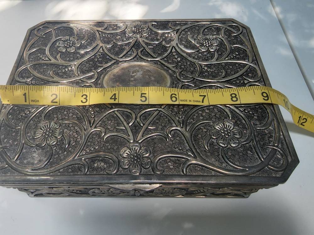 VINTAGE Godinger Jewelry Box Silver Plated Floral Motif Velvet Etsy