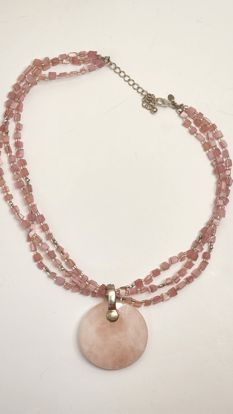 Premier Designs CATALINA Genuine Rose Quartz & Cat's Eye Threestrand