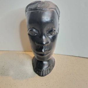 Vintage African Hand Carved Ebony Wood Sculpture  Male Head pre-owned condition
