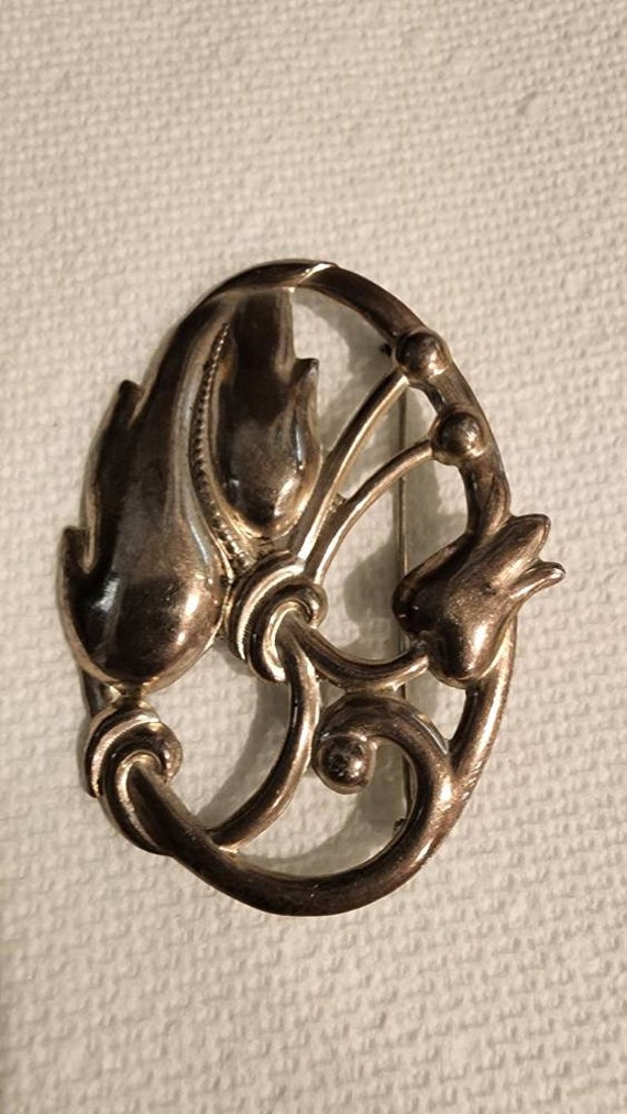 vintage silvertone floral brooch pin - image 5