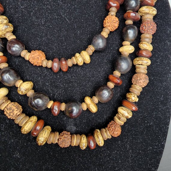 Beautiful vintage beans necklace 3 strand wood… Gem