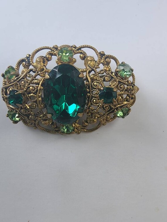 Vintage 1920's Czecho Slovakia Filigree Brooch Eme