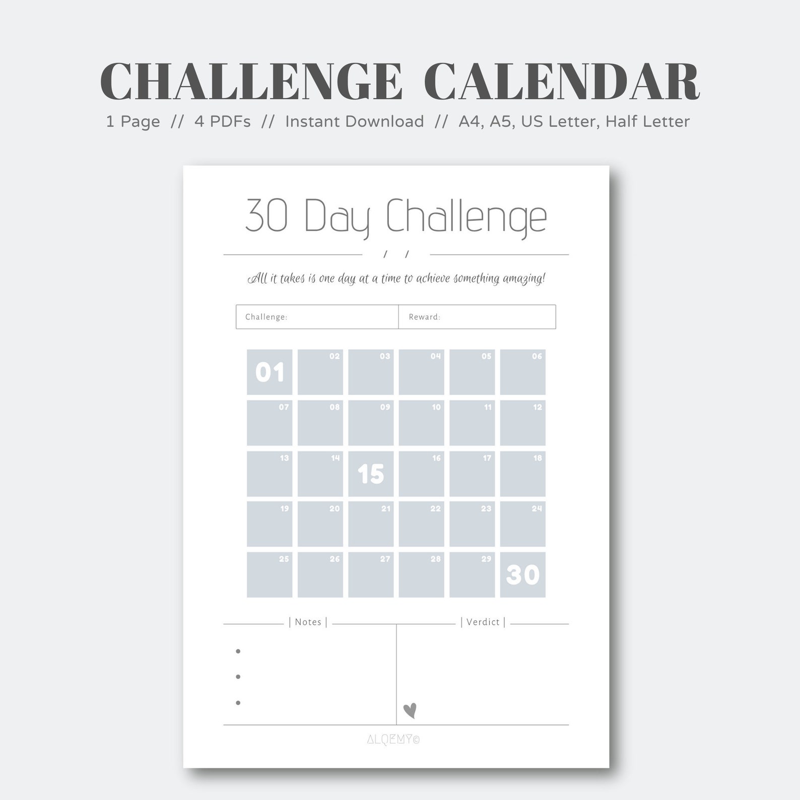 30 Day Challenge Calendar Challenge Calendar Planner Blank Etsy