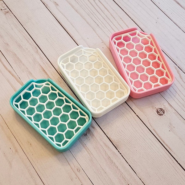 3D Printed Honeycomb Geogrid Soap Dish with Tray/Free Shipping/Aqua Blue/White/Pink White/ Made with Eco Friendly Material/USA Made