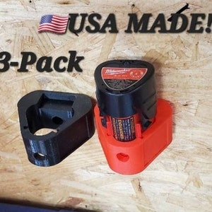 3 Pack Red tool co M12 Battery Holder/3 Single M12 Battery Holders/Wall or Under Mount / red tool Tools/3D-Printed Red or Black