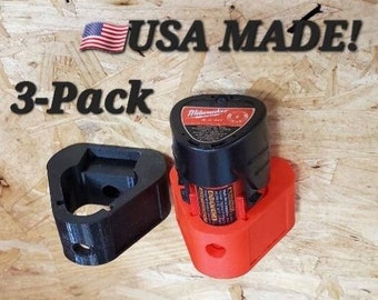 3 Pack Red tool co M12 Battery Holder/3 Single M12 Battery Holders/Wall or Under Mount / red tool Tools/3D-Printed Red or Black