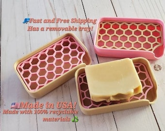 3D Printed Honeycomb Geogrid Soap Dish with Tray/Dish Made with  Real Wood Filament/Free Shipping/ Made with Eco Friendly Material/USA Made