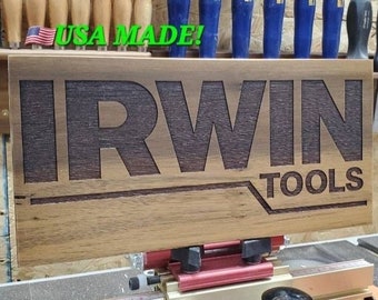 IRWIN Tools Wall Sign Decor/Garage Shop Woodshop wooden engraved sign/Wall Art/Made from Reclaimed Brazillian Hardwood Eco Friendly USA Made