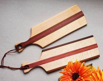 USA Made Wooden Bread Board/Cutting Board Handmade Reclaimed Maple Purpleheart Walnut Hardwood Eco Friendly Made One Of A Kind Gift Ideas