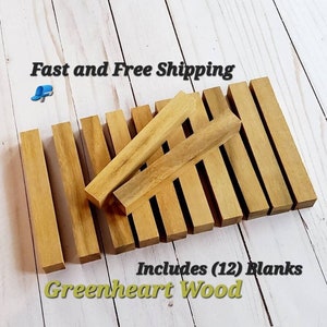 12pcs. Greenheart3/4&quot;x3/4&quot;x 5 1/2&quot; Pen Turning Blanks/ Reclaimed Exotic Hardwood/Fast and Free Shipping