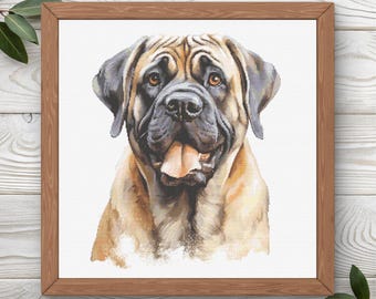 English Mastiff Cross Stitch Pattern | 300 x 300 | Instant PDF Download