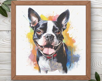 Boston Terrier Cross Stitch Pattern | 300 x 300 | Instant PDF Download