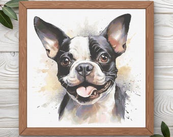 Boston Terrier Cross Stitch Pattern | 300 x 300 | Instant PDF Download