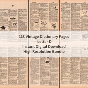 113 páginas del diccionario inglés clásico / Letra D / Paquete de alta resolución / Descarga digital instantánea