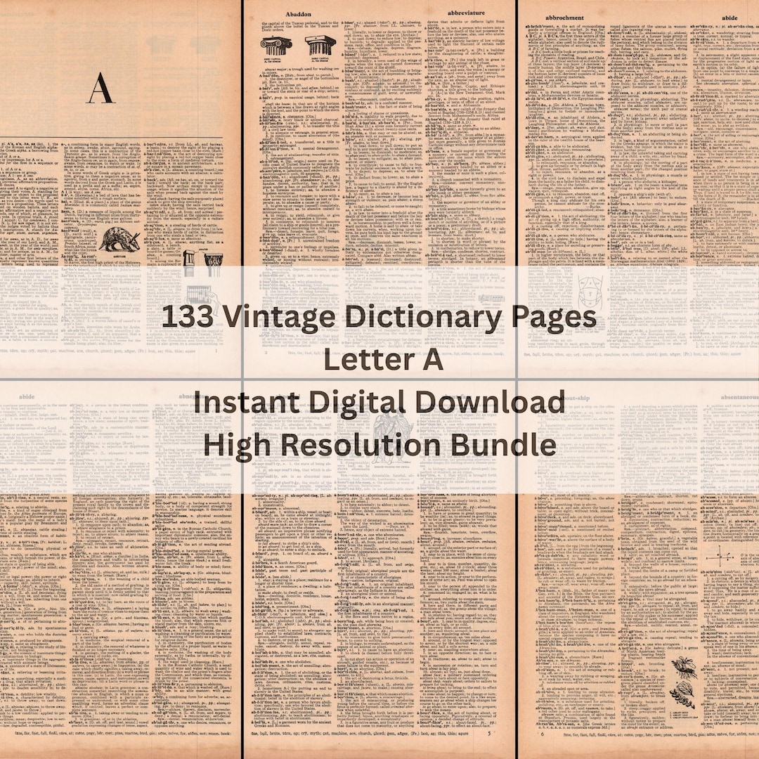 133 Vintage English Dictionary Pages | Letter A | High Resolution ...