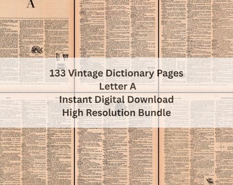 Diccionario inglés antiguo de 133 páginas / Letra A / Paquete de alta resolución / Descarga digital instantánea