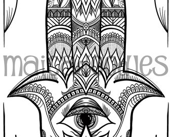 Coloring Page-'Second,' Instant Download, Print at Home, Lotus Hamsa, Color and Meditate, Self Care Activity