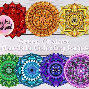 Chakra Mandala Coloring Pages, Seven Chakra Designs, Digital Download, Print at Home, Self Care Activity, Balance Your Chakras