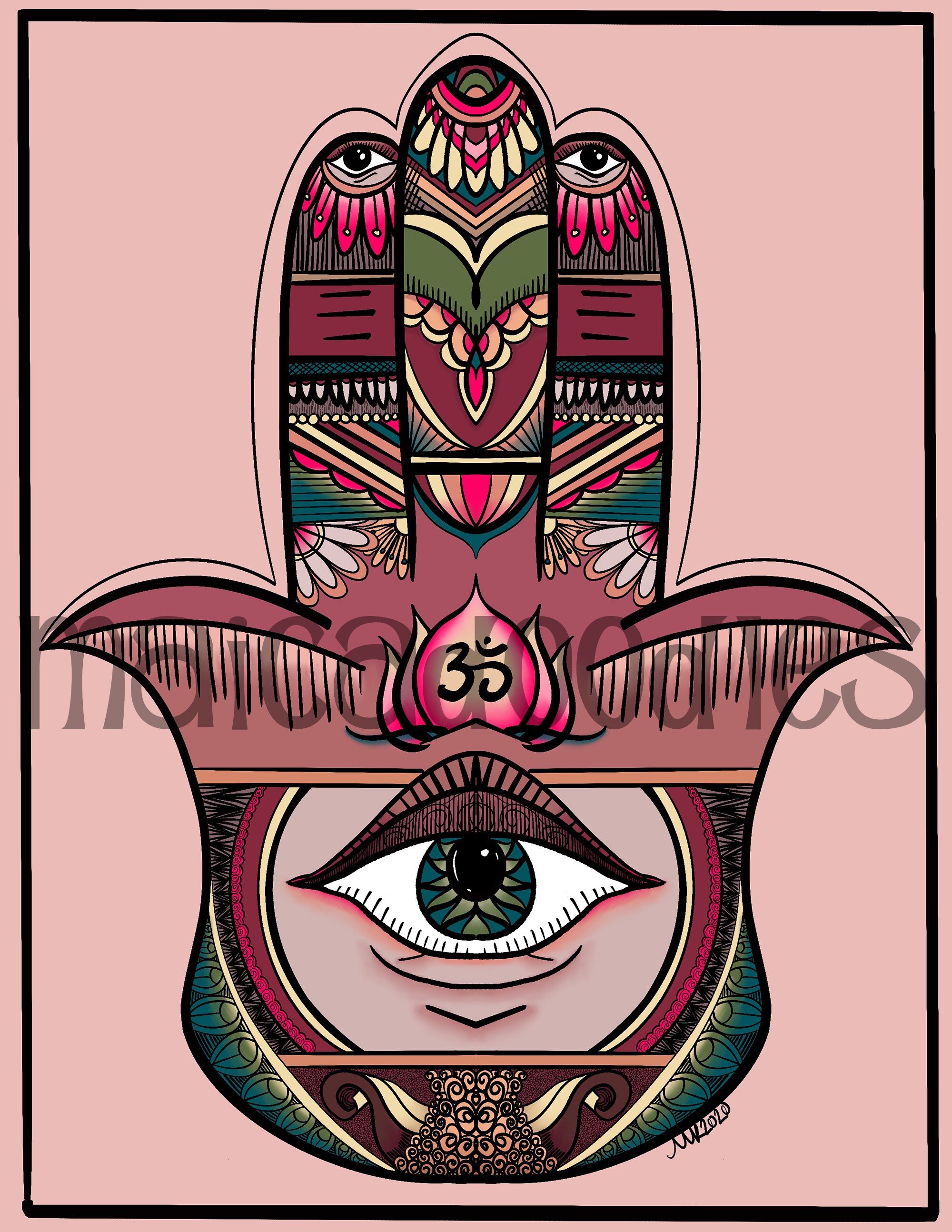 Coloring Page-'first,' Hamsa, Hamsa Hand, Instant Download, Om Hamsa ...