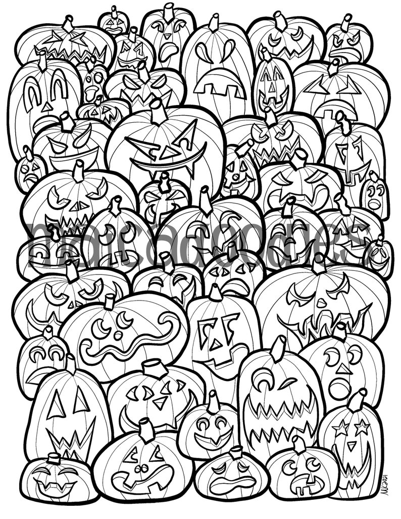 Coloring Page, 'pumpkin Faces', Instant Download, Celebrate Halloween