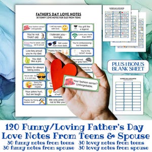 Notes d'amour pour la fête des pères pour papa, notes de papa drôles d'adolescents et de conjoint, notes vierges imprimables, bonus pour cadeau de papa bricolage, anniversaire de papa