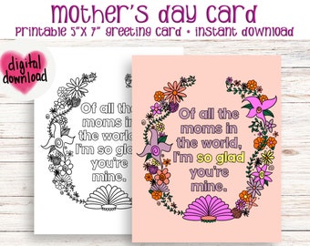 Printable Mother's Day Card, Instant Download, Happy Mother's Day Card, Color Your Own Mother's Day Card, Last Minute Mother's Day
