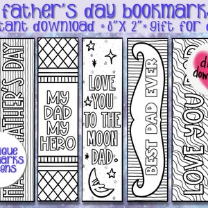 Printable Father&#39;s Day Bookmarks, Print at Home, DIY Father&#39;s Day,  Bookmark Set, Last Minute Dad Gift from Kids
